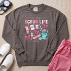 In My Scrub Life Era Coquette Nurse Sweatshirt - Pepper Lifestyle Hero Mockup | HugTee