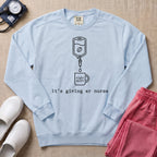 It's Giving ER Nurse Night Shift Coffee Minimalist Sweatshirt - Chambray Comfort Colors Sweatshirt | HugTee