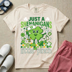 General nursing nurse t-shirt with a retro clover just a shenanigans little pinch graphic in ivory color.