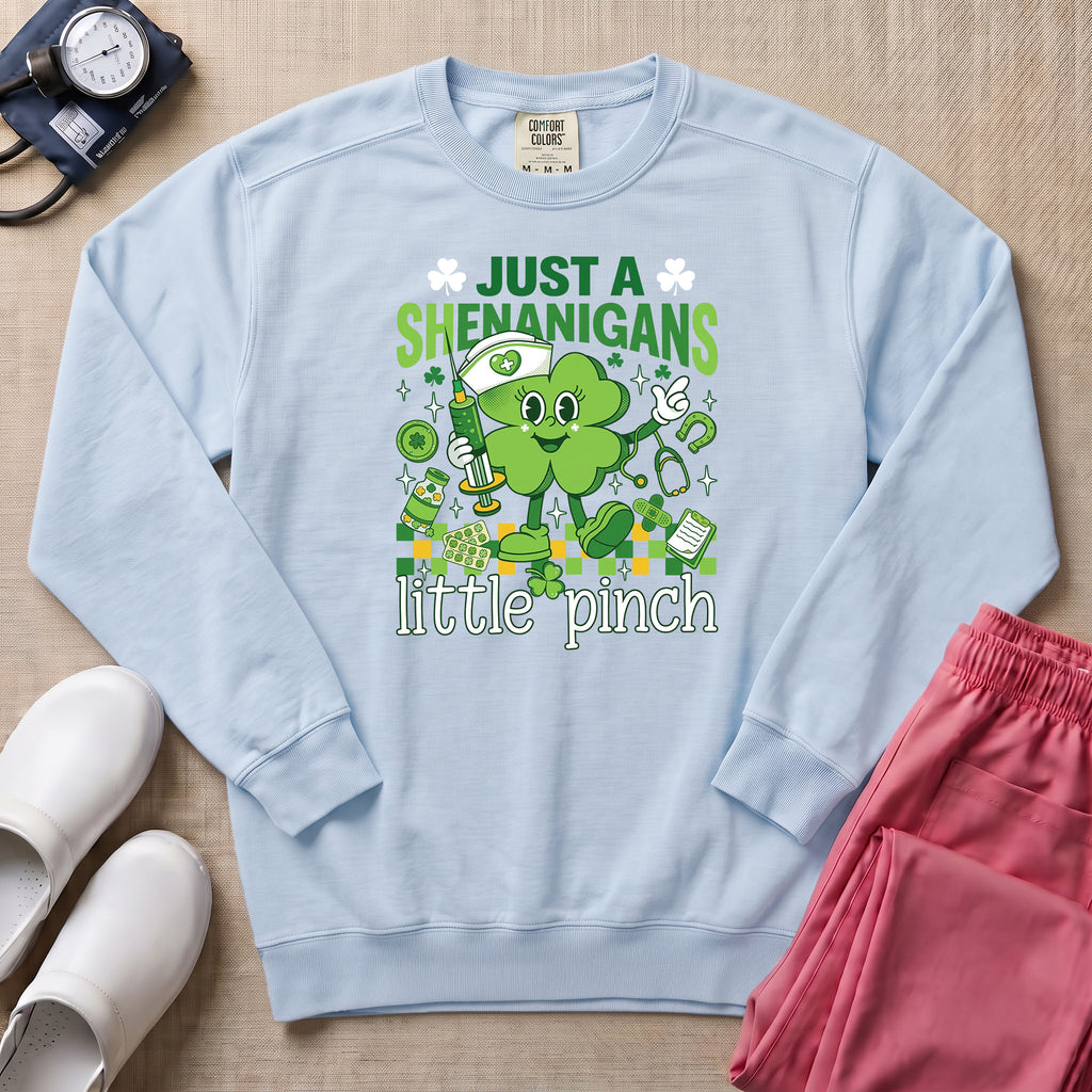 Funny Retro St. Patrick's Day Little Pinch Nurse Sweatshirt - Chambray Comfort Colors Sweatshirt | HugTee