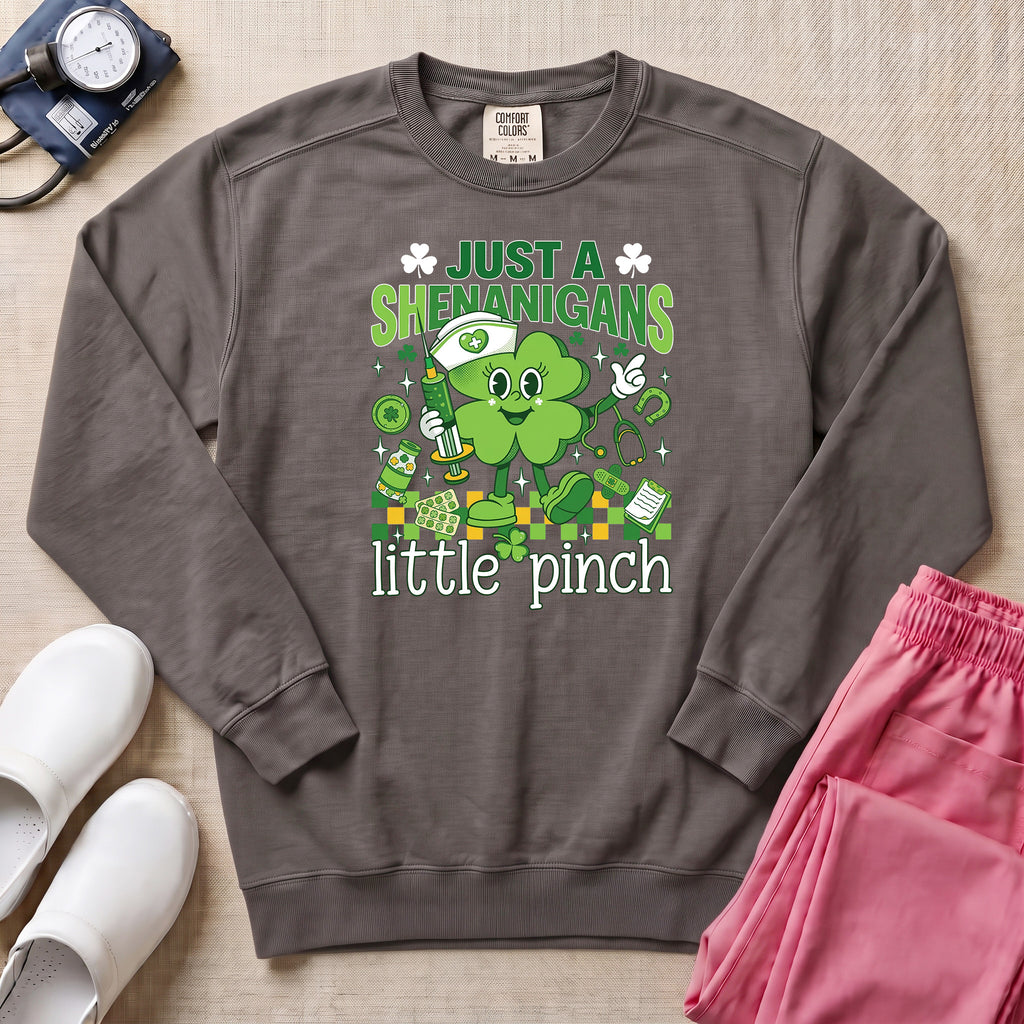 Funny Retro St. Patrick's Day Little Pinch Nurse Sweatshirt - Pepper Lifestyle Hero Mockup | HugTee