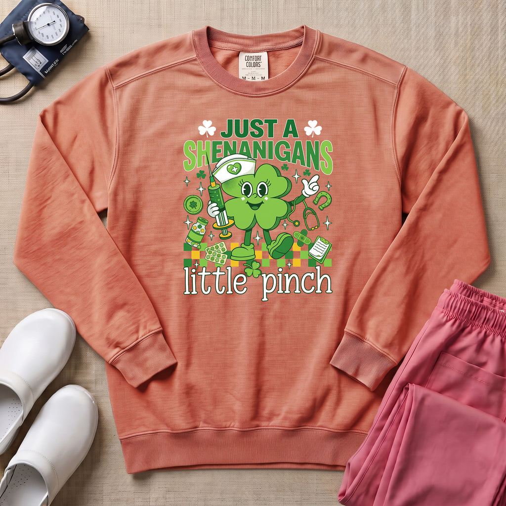 Funny Retro St. Patrick's Day Little Pinch Nurse Sweatshirt - Terracotta Comfort Colors Sweatshirt | HugTee