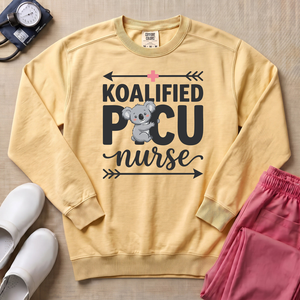 Koalified PICU Nurse Funny Sweatshirt - Butter Comfort Colors Sweatshirt | HugTee