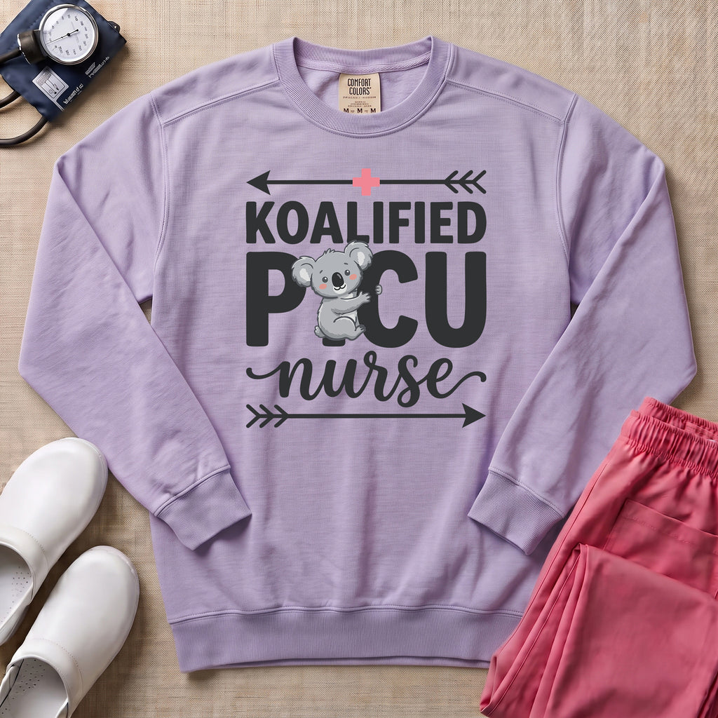 Koalified PICU Nurse Funny Sweatshirt - Orchid Comfort Colors Sweatshirt | HugTee
