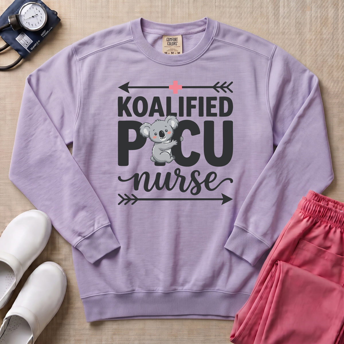 Koalified PICU Nurse Funny Sweatshirt - Orchid Comfort Colors Sweatshirt | HugTee