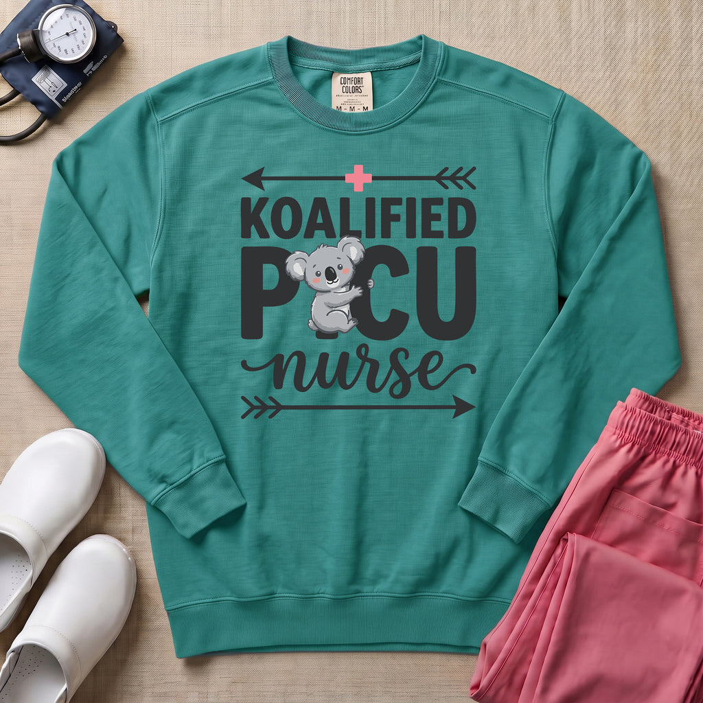Koalified PICU Nurse Funny Sweatshirt - Seafoam Comfort Colors Sweatshirt | HugTee