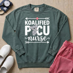 Koalified PICU Nurse Funny Sweatshirt - Blue Spruce Comfort Colors Sweatshirt | HugTee
