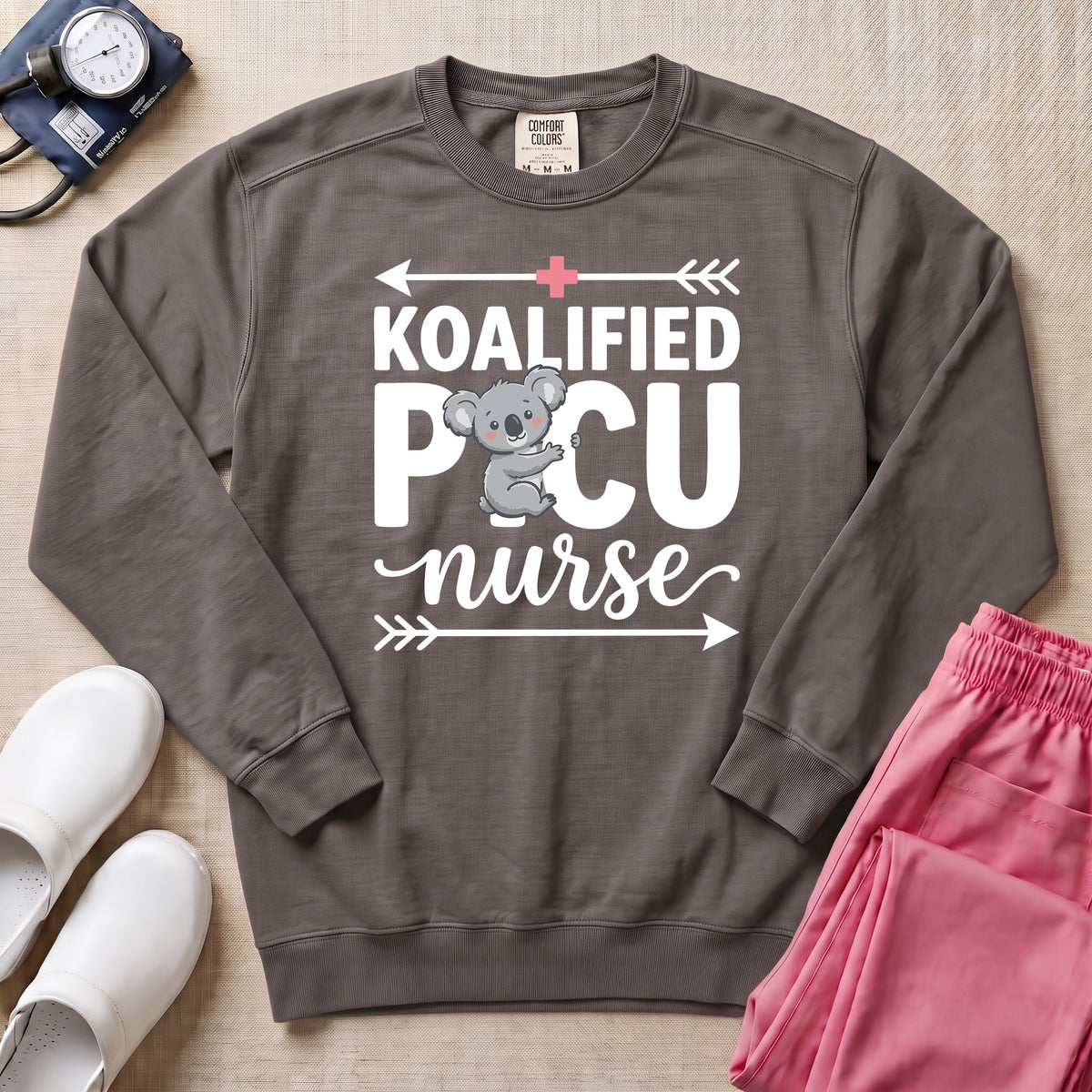 Koalified PICU Nurse Funny Sweatshirt - Pepper Lifestyle Hero Mockup | HugTee