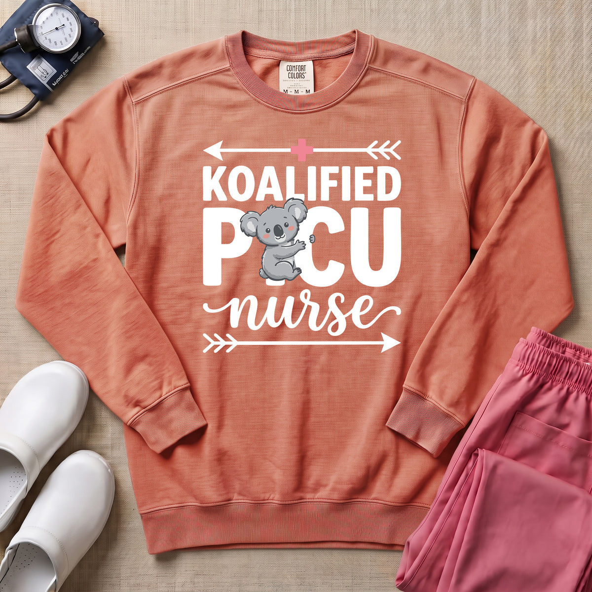 Koalified PICU Nurse Funny Sweatshirt - Terracotta Comfort Colors Sweatshirt | HugTee
