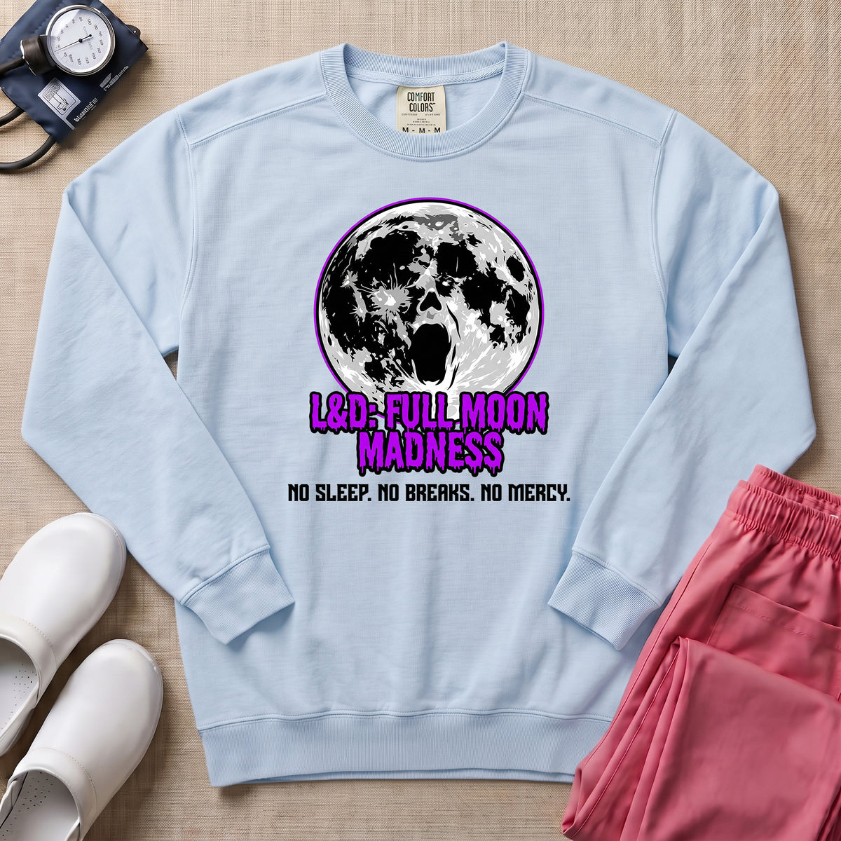 L&D Full Moon Madness Night Shift Nurse Sweatshirt - Chambray Comfort Colors Sweatshirt | HugTee