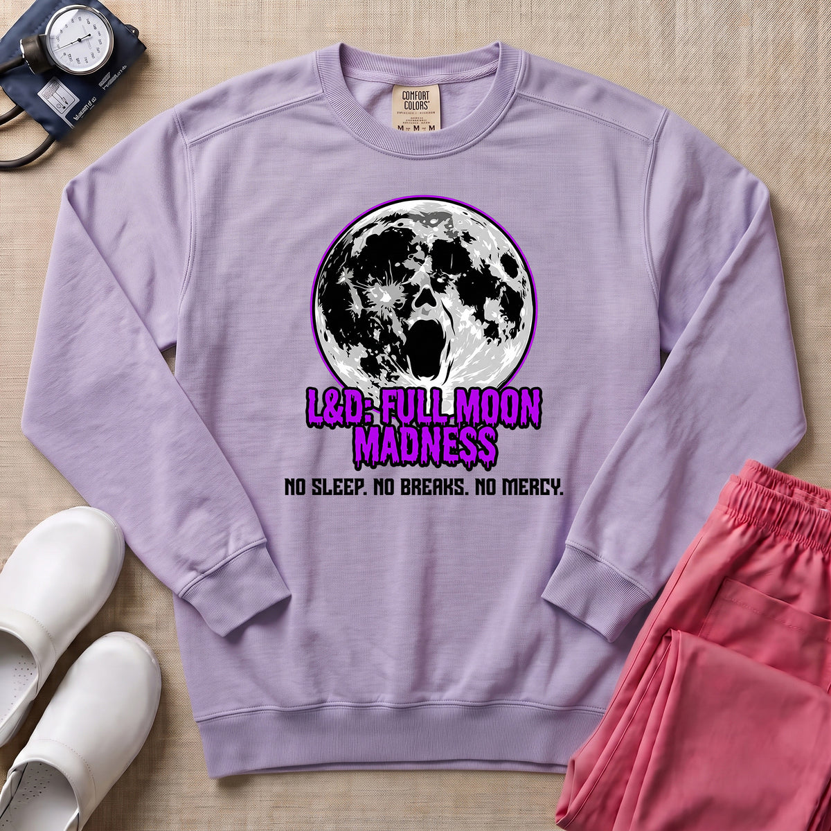 L&D Full Moon Madness Night Shift Nurse Sweatshirt - Orchid Comfort Colors Sweatshirt | HugTee
