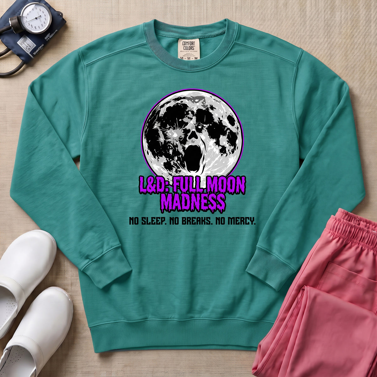 L&D Full Moon Madness Night Shift Nurse Sweatshirt - Seafoam Comfort Colors Sweatshirt | HugTee