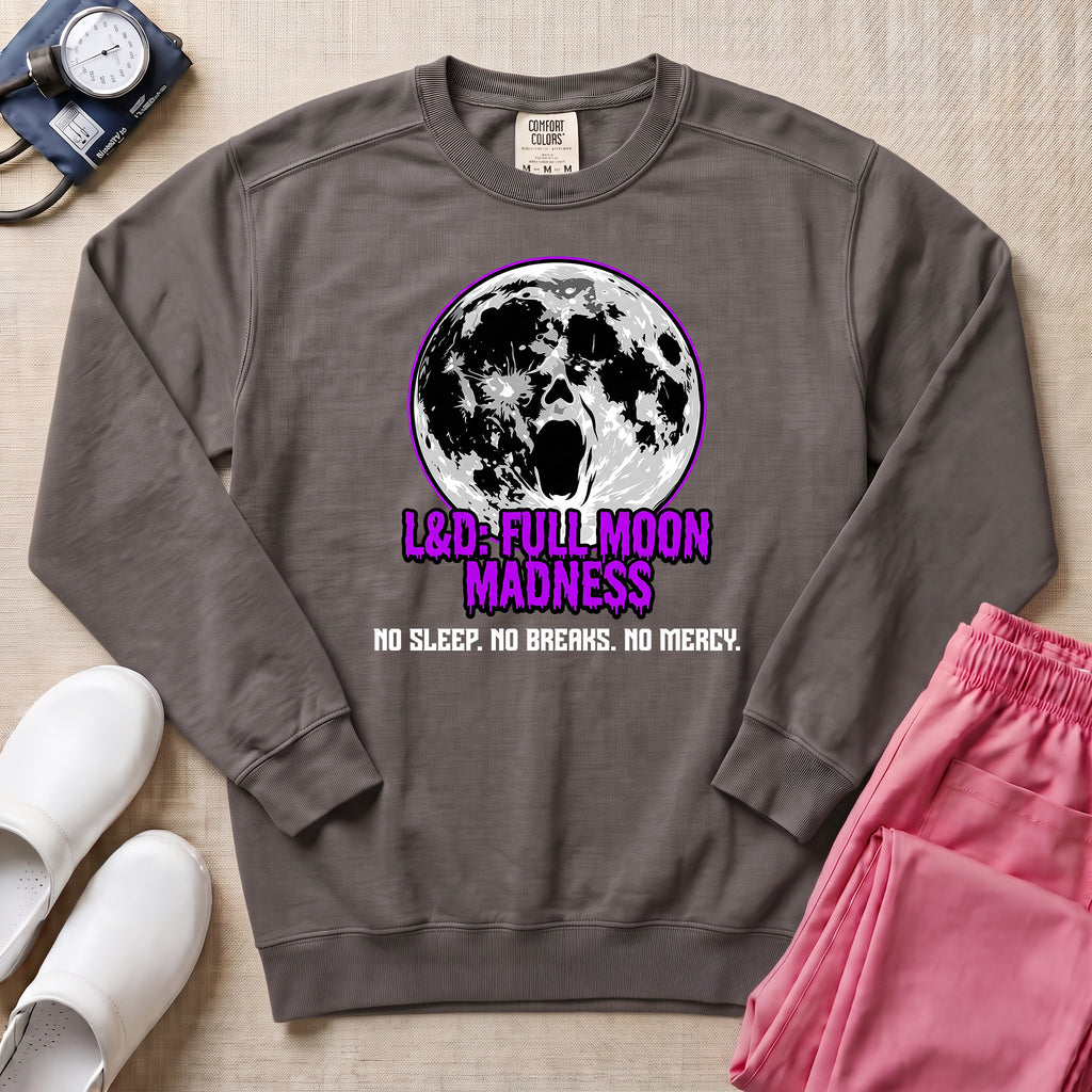 L&D Full Moon Madness Night Shift Nurse Sweatshirt - Pepper Lifestyle Hero Mockup | HugTee