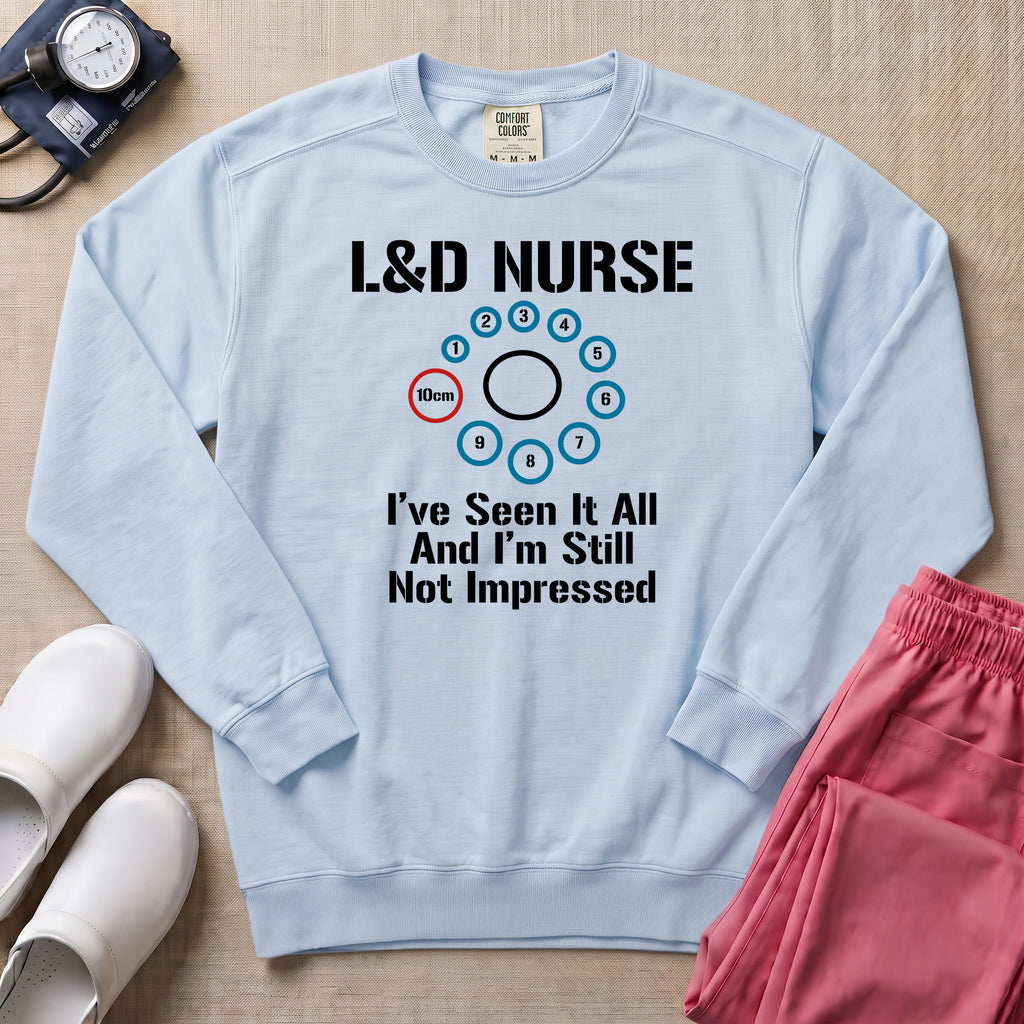 L&D Nurse 10cm Dilation I've Seen It All Funny Sweatshirt - Chambray Comfort Colors Sweatshirt | HugTee
