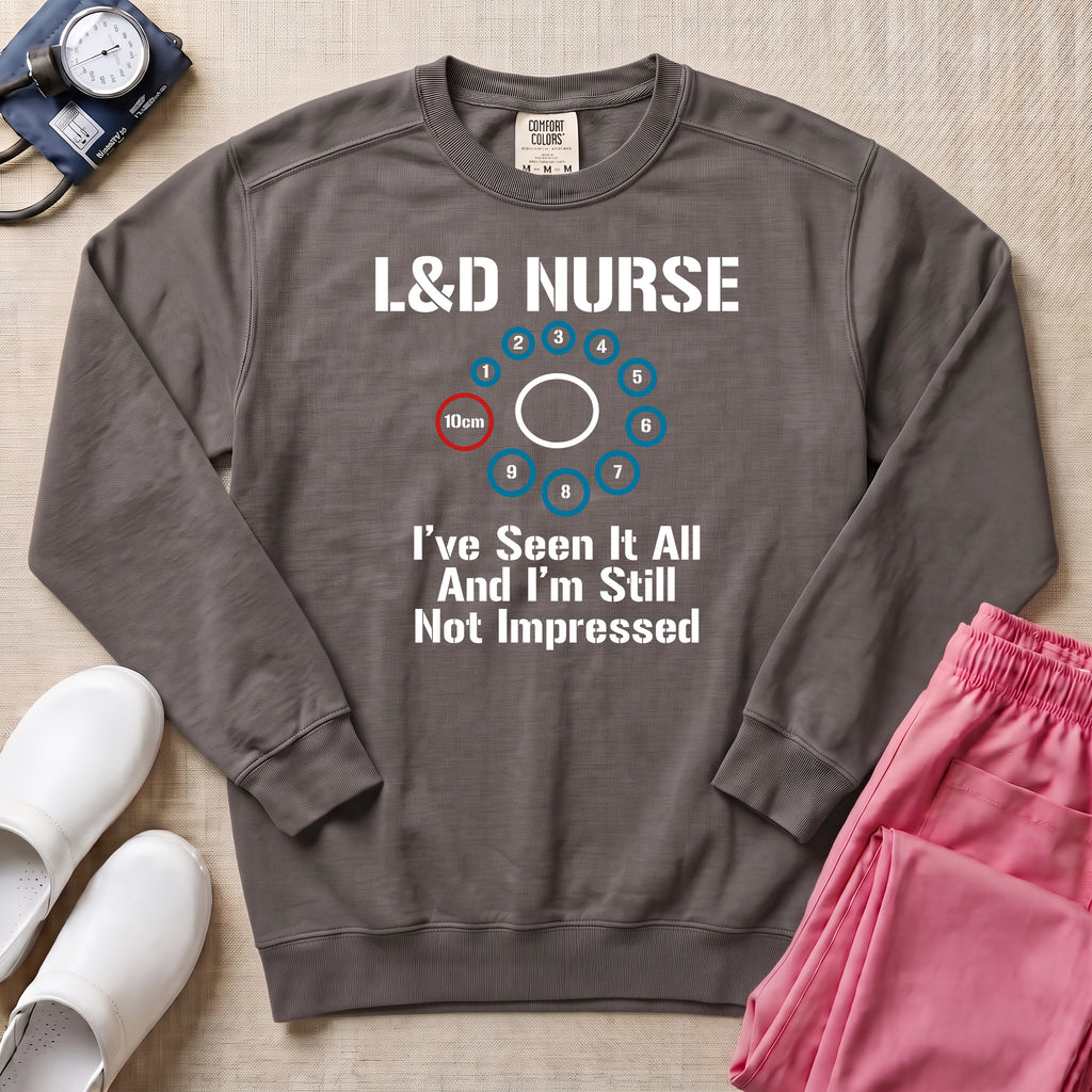 L&D Nurse 10cm Dilation I've Seen It All Funny Sweatshirt - Pepper Lifestyle Hero Mockup | HugTee