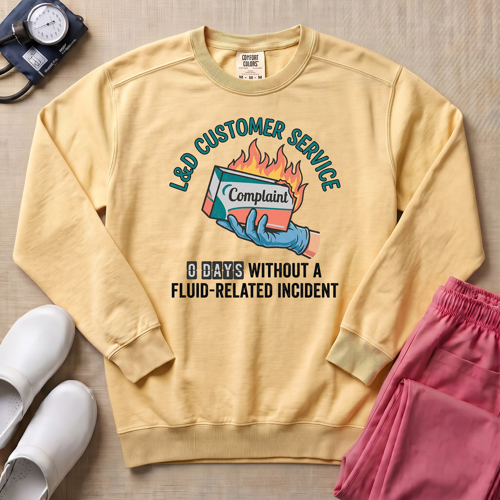 Funny L&D Customer Service Nurse Sweatshirt - Butter Comfort Colors Sweatshirt | HugTee