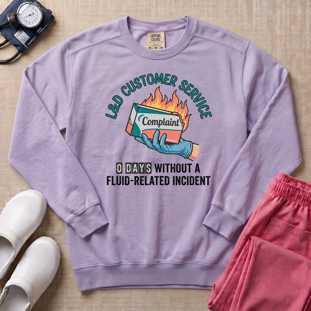 Funny L&D Customer Service Nurse Sweatshirt - Orchid Comfort Colors Sweatshirt | HugTee