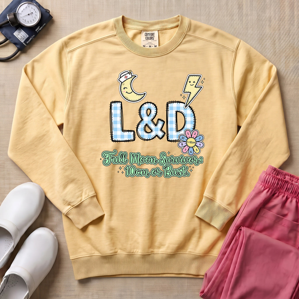 Funny Retro L&D Full Moon Energies Nurse Sweatshirt - Butter Comfort Colors Sweatshirt | HugTee