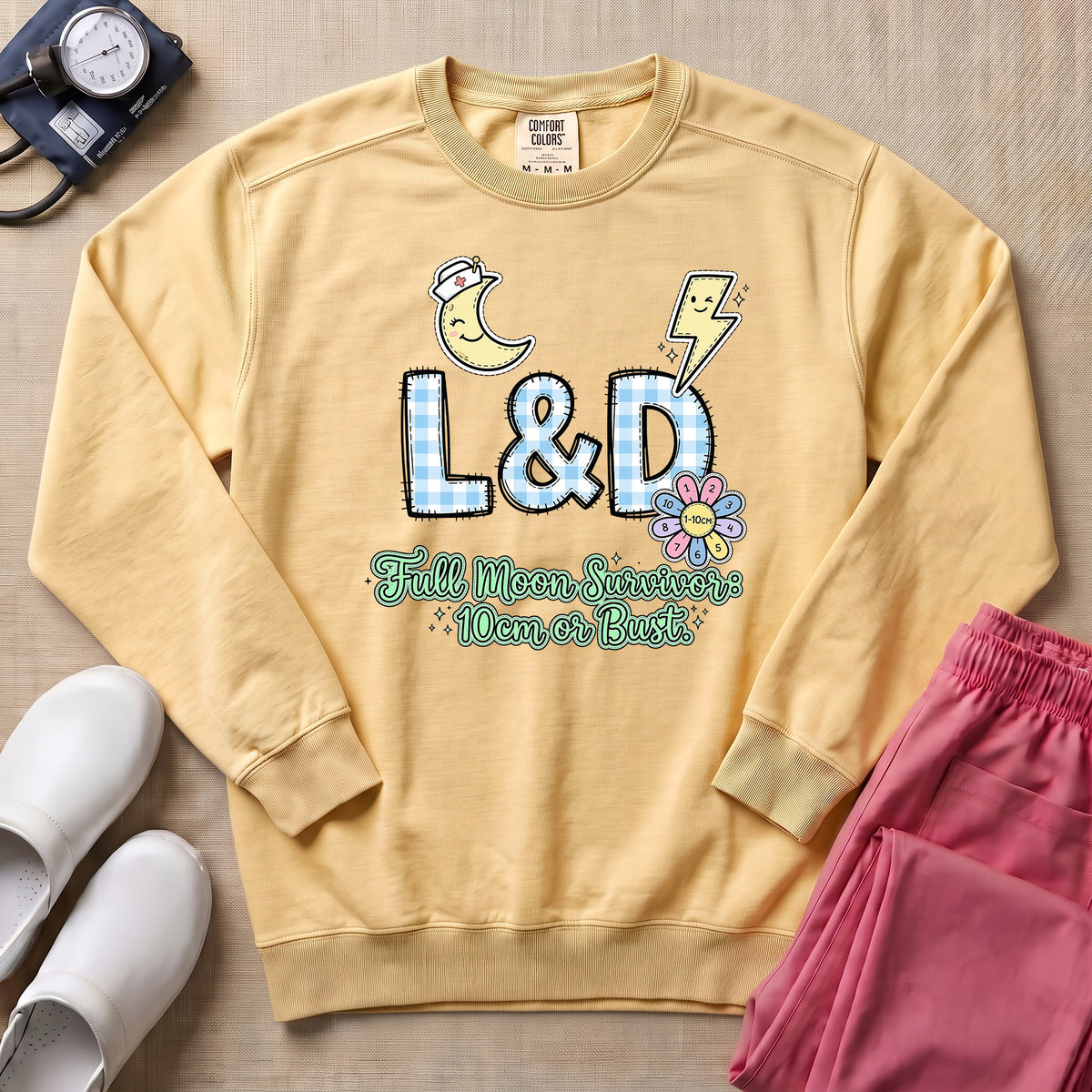 Funny Retro L&D Full Moon Energies Nurse Sweatshirt - Butter Comfort Colors Sweatshirt | HugTee