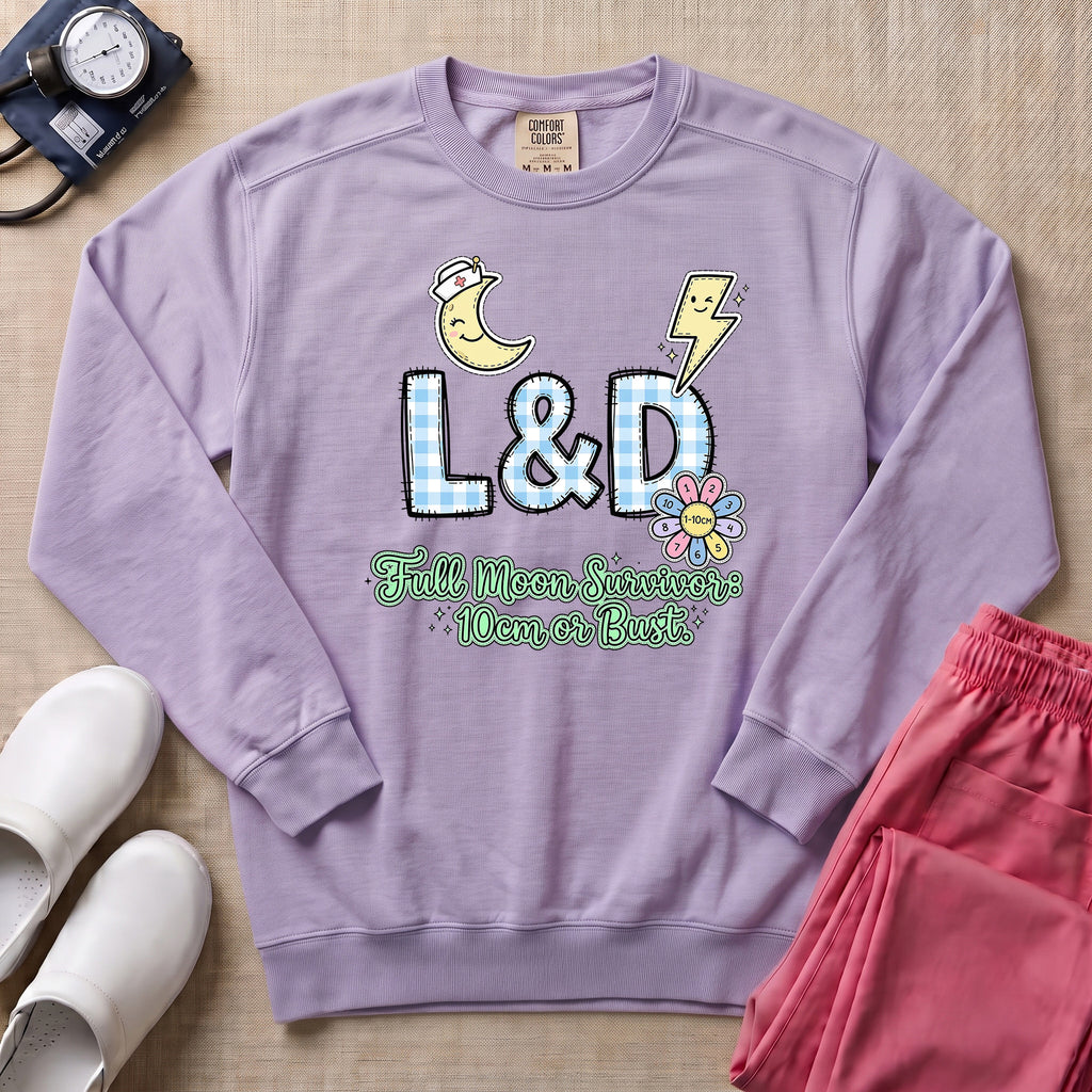 Funny Retro L&D Full Moon Energies Nurse Sweatshirt - Orchid Comfort Colors Sweatshirt | HugTee