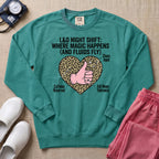 L&D Night Shift Where Magic Happens Funny Labor Delivery Nurse Sweatshirt - Seafoam Comfort Colors Sweatshirt | HugTee