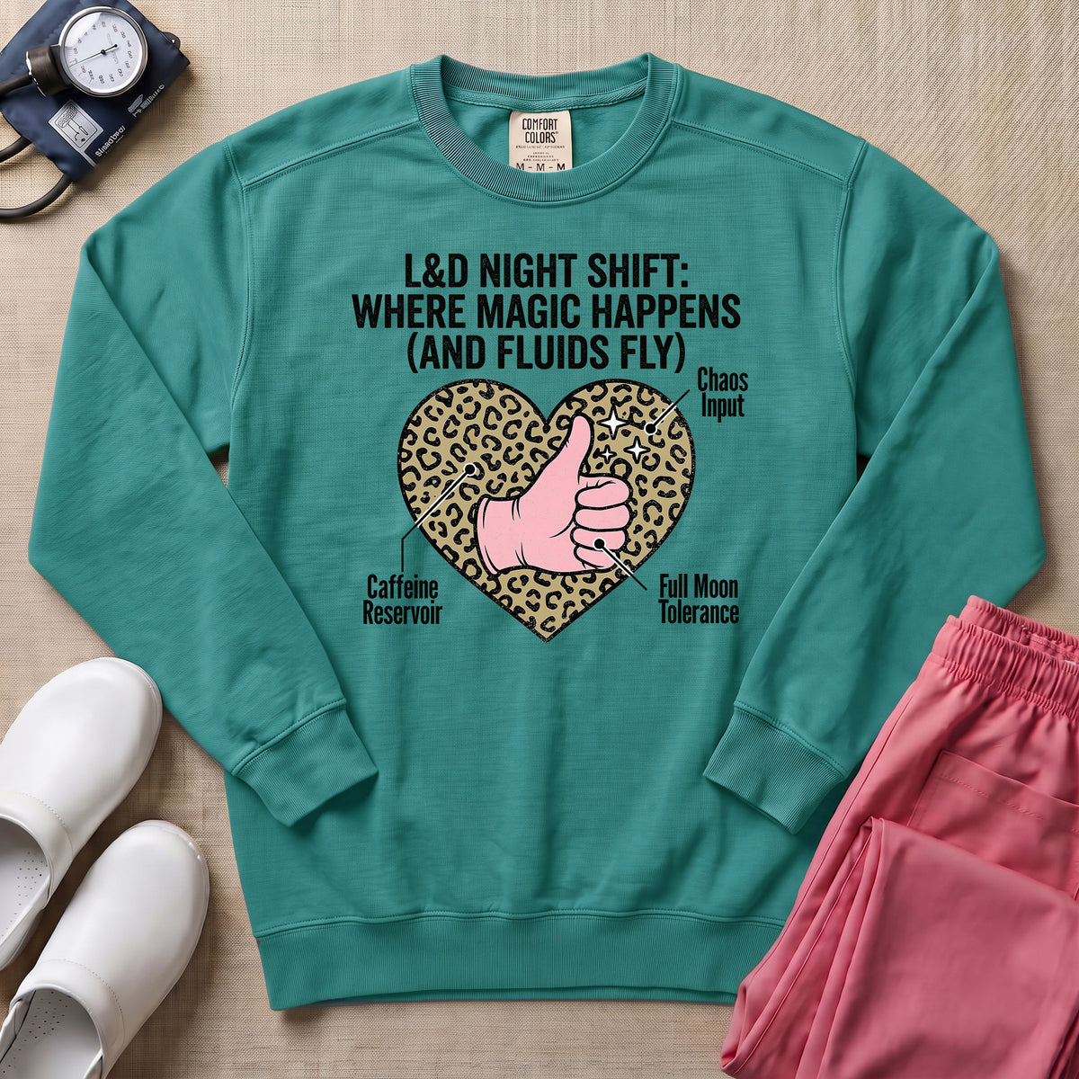 L&D Night Shift Where Magic Happens Funny Labor Delivery Nurse Sweatshirt - Seafoam Comfort Colors Sweatshirt | HugTee