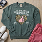 L&D Night Shift Where Magic Happens Funny Labor Delivery Nurse Sweatshirt - Blue Spruce Comfort Colors Sweatshirt | HugTee