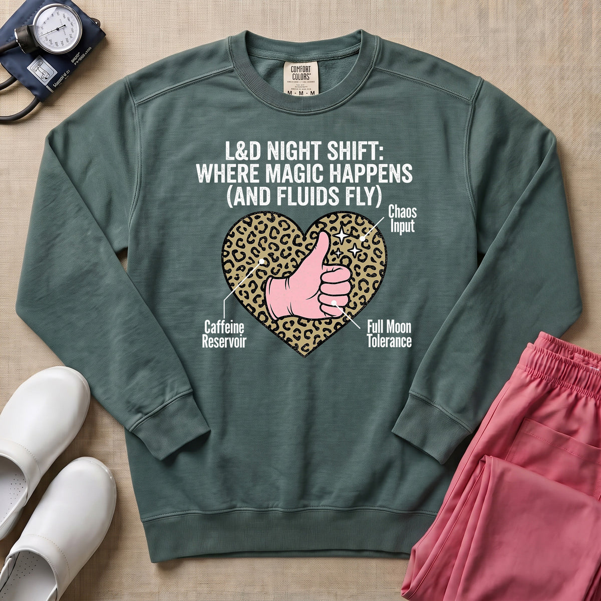 L&D Night Shift Where Magic Happens Funny Labor Delivery Nurse Sweatshirt - Blue Spruce Comfort Colors Sweatshirt | HugTee