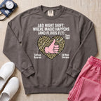 L&D Night Shift Where Magic Happens Funny Labor Delivery Nurse Sweatshirt - Pepper Lifestyle Hero Mockup | HugTee