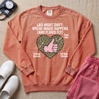 L&D Night Shift Where Magic Happens Funny Labor Delivery Nurse Sweatshirt - Terracotta Comfort Colors Sweatshirt | HugTee