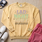 Funny Pastel L&D Night Shift Spirits Are Low Nurse Sweatshirt - Butter Comfort Colors Sweatshirt | HugTee