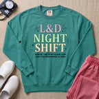 Funny Pastel L&D Night Shift Spirits Are Low Nurse Sweatshirt - Seafoam Comfort Colors Sweatshirt | HugTee