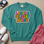 Colorful Bubble Letter Labor and Delivery Nurse Sweatshirt - Seafoam Comfort Colors Sweatshirt | HugTee
