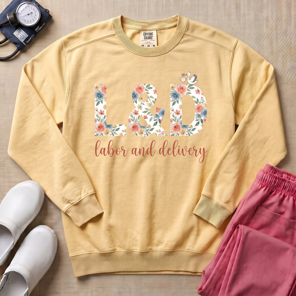 Boho Floral L&D Labor and Delivery Nurse Sweatshirt - Butter Comfort Colors Sweatshirt | HugTee