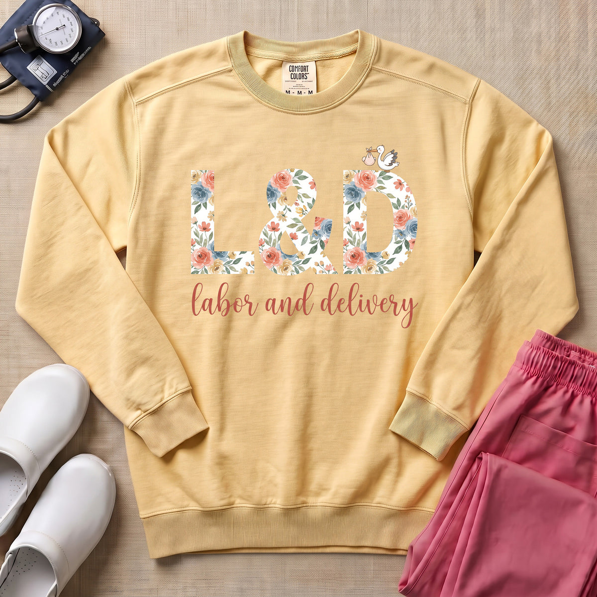 Boho Floral L&D Labor and Delivery Nurse Sweatshirt - Butter Comfort Colors Sweatshirt | HugTee