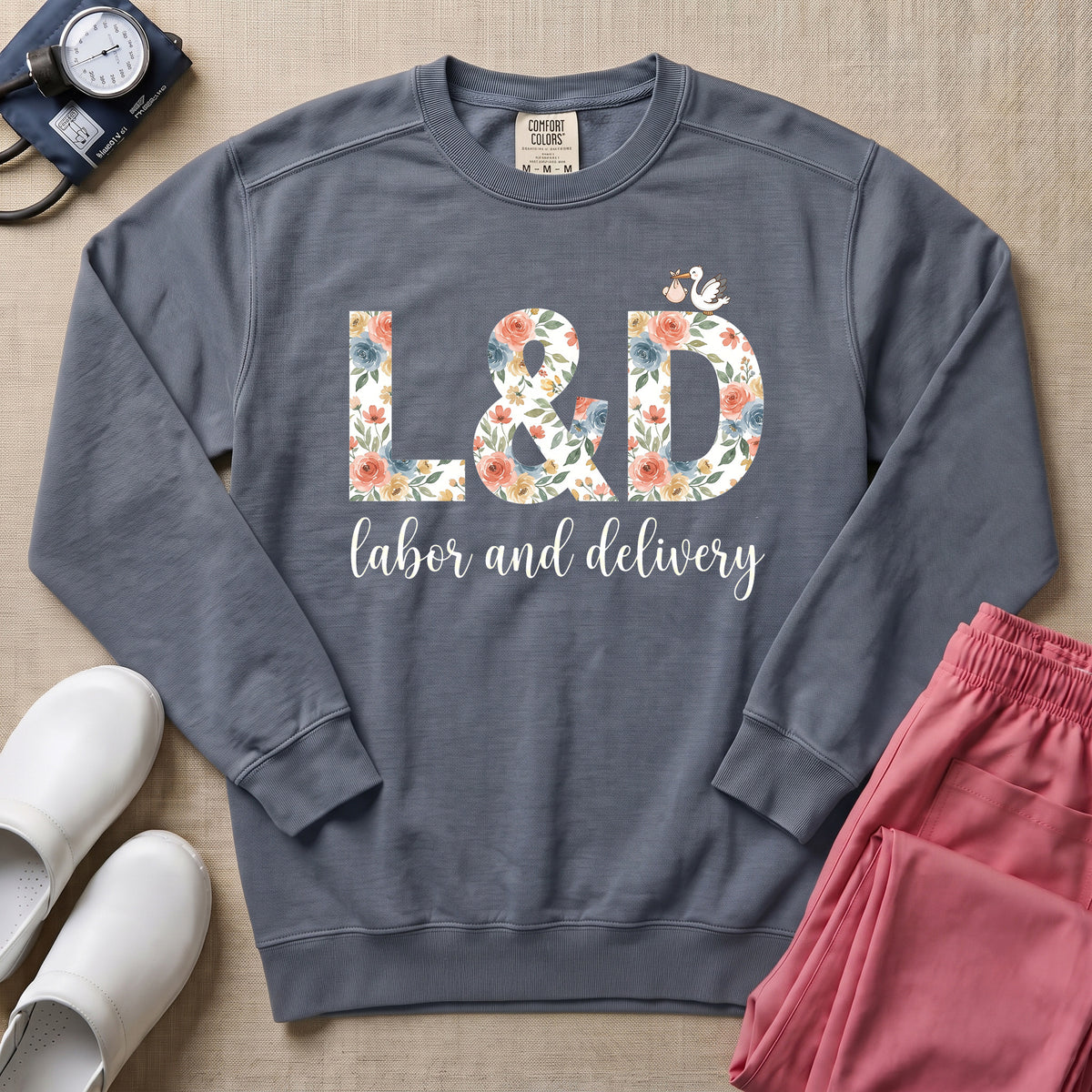 Boho Floral L&D Labor and Delivery Nurse Sweatshirt - Blue Jean Comfort Colors Sweatshirt | HugTee