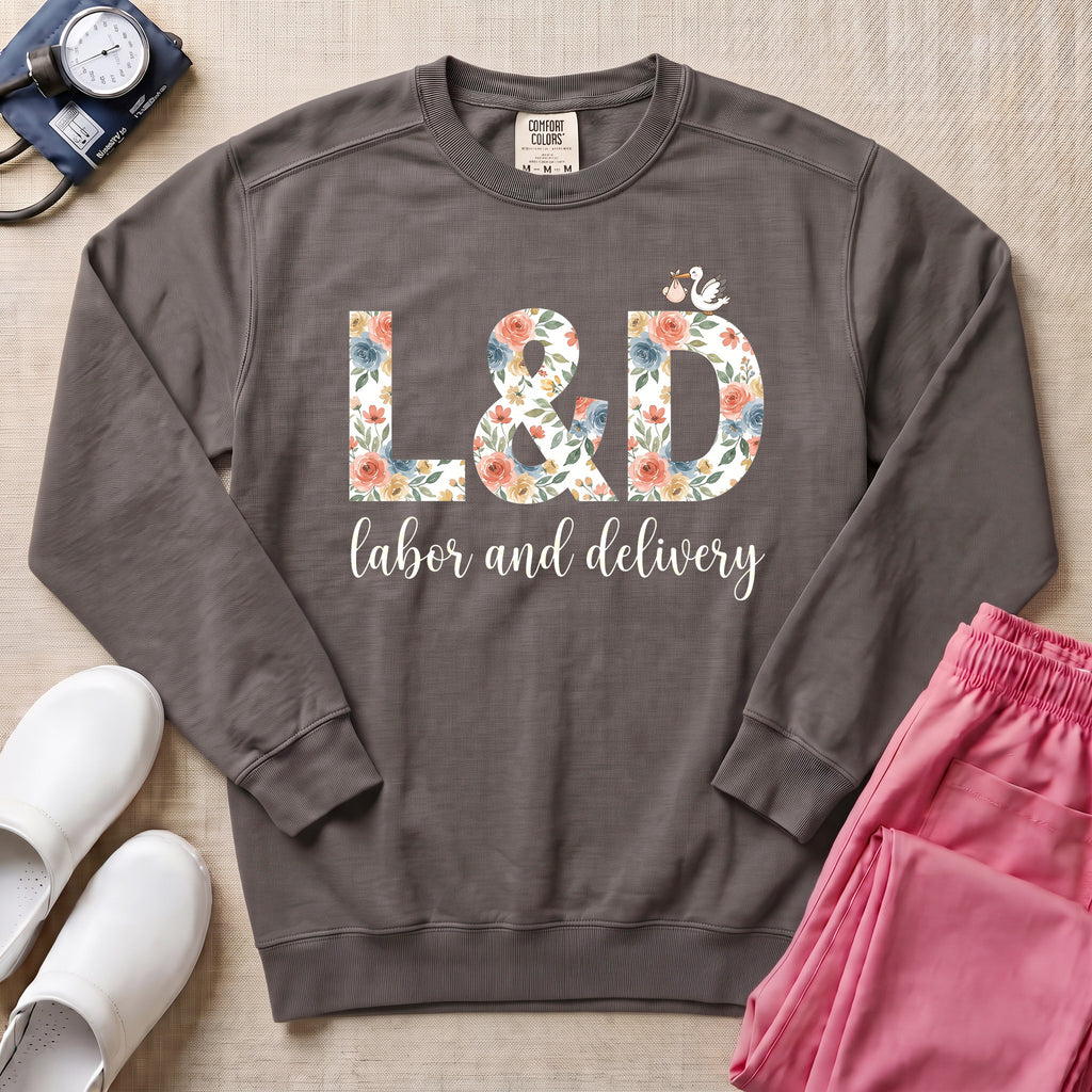 Boho Floral L&D Labor and Delivery Nurse Sweatshirt - Pepper Lifestyle Hero Mockup | HugTee