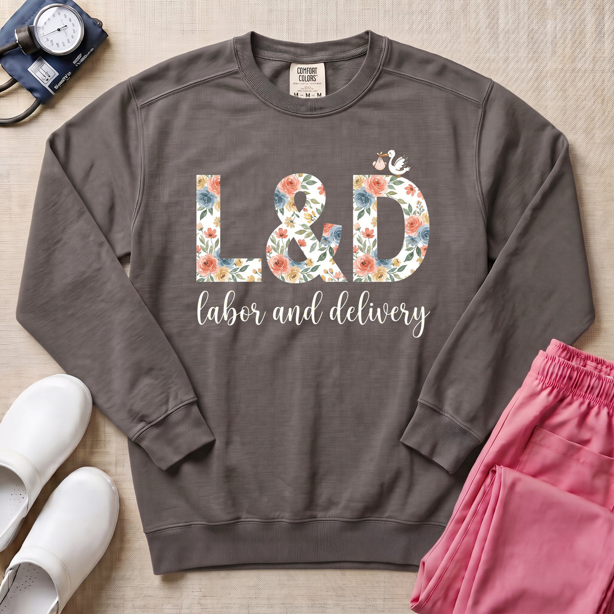 Boho Floral L&D Labor and Delivery Nurse Sweatshirt - Pepper Lifestyle Hero Mockup | HugTee