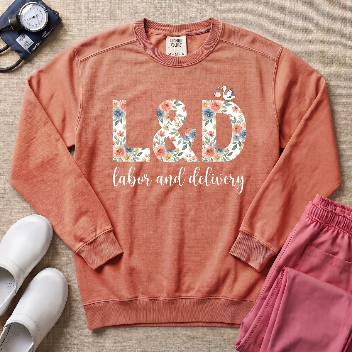Boho Floral L&D Labor and Delivery Nurse Sweatshirt - Terracotta Comfort Colors Sweatshirt | HugTee