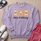 Retro Postage Stamp Nurse Ghost Labor and Delivery Halloween Sweatshirt - Orchid Comfort Colors Sweatshirt | HugTee