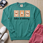 Retro Postage Stamp Nurse Ghost Labor and Delivery Halloween Sweatshirt - Seafoam Comfort Colors Sweatshirt | HugTee