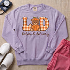 Retro Pumpkin Teddy Bear Labor and Delivery Nurse Fall Sweatshirt - Orchid Comfort Colors Sweatshirt | HugTee