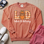 Retro Pumpkin Teddy Bear Labor and Delivery Nurse Fall Sweatshirt - Terracotta Comfort Colors Sweatshirt | HugTee