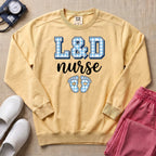 L&D Nurse Blue Gingham Footprints Sweatshirt - Butter Comfort Colors Sweatshirt | HugTee
