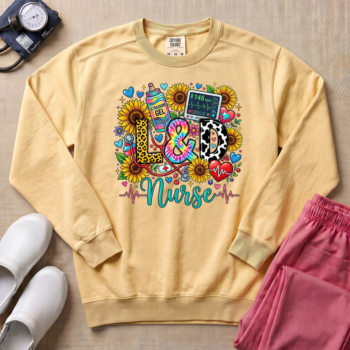 Boho Floral Patterned L&D Nurse Sweatshirt - Butter Comfort Colors Sweatshirt | HugTee