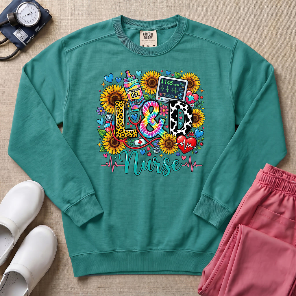 Boho Floral Patterned L&D Nurse Sweatshirt - Seafoam Comfort Colors Sweatshirt | HugTee