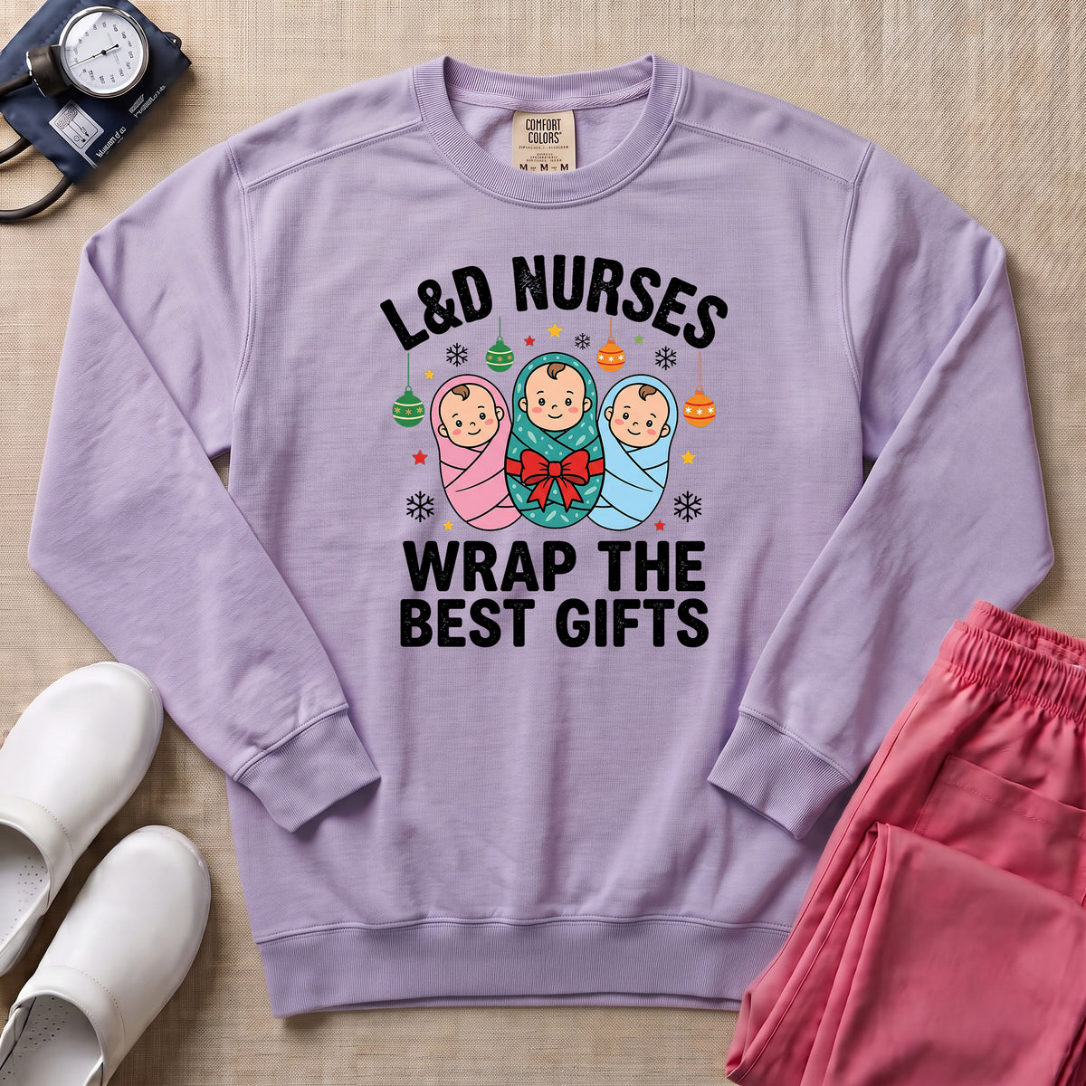 L&D Nurses Wrap The Best Gifts Christmas Sweatshirt - Orchid Comfort Colors Sweatshirt | HugTee