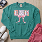 L&D Floral Coquette Pink Bow Sweatshirt - Seafoam Comfort Colors Sweatshirt | HugTee