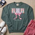 L&D Floral Coquette Pink Bow Sweatshirt - Blue Spruce Comfort Colors Sweatshirt | HugTee