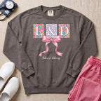 L&D Floral Coquette Pink Bow Sweatshirt - Pepper Lifestyle Hero Mockup | HugTee